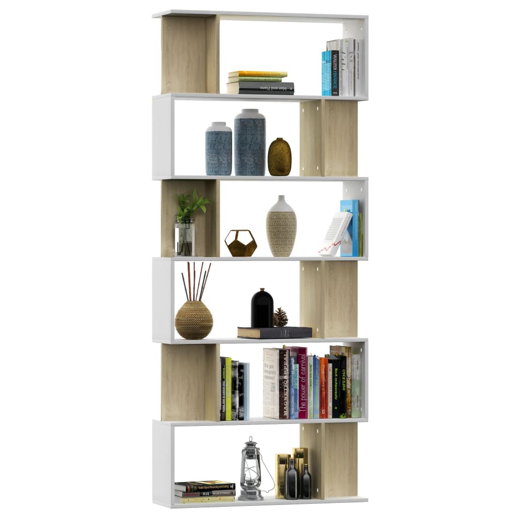 Book Cabinet/Room Divider White and Sonoma Oak 80x24x192 cm Engineered Wood