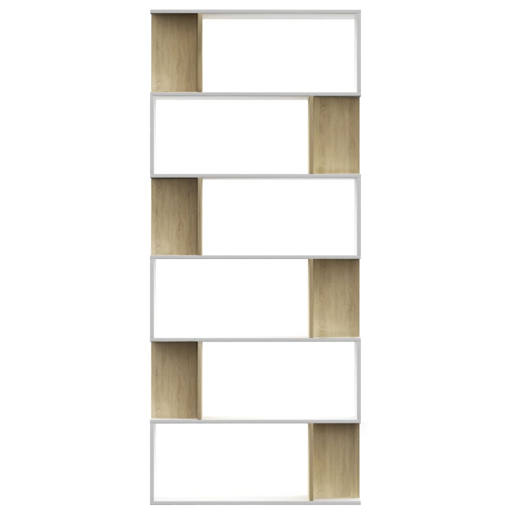 Book Cabinet/Room Divider White and Sonoma Oak 80x24x192 cm Engineered Wood