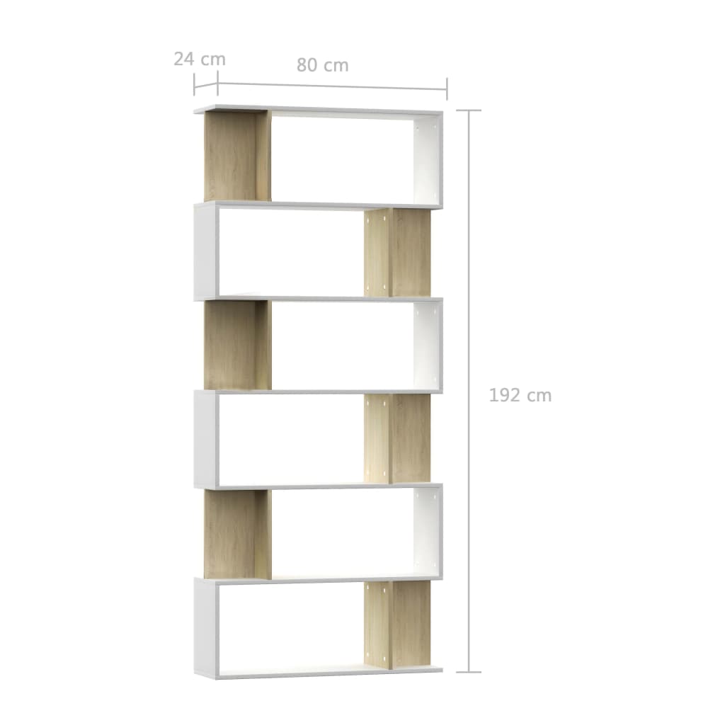 Book Cabinet/Room Divider White and Sonoma Oak 80x24x192 cm Engineered Wood