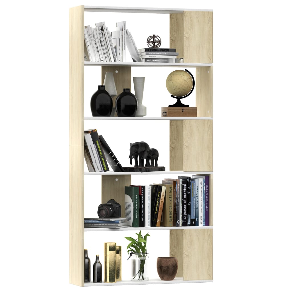 Book Cabinet/Room Divider White and Sonoma Oak 80x24x159 cm Engineered Wood