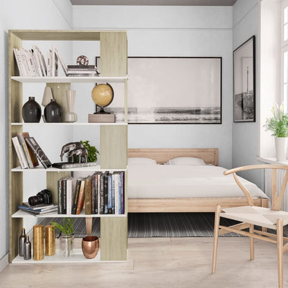 Book Cabinet/Room Divider White and Sonoma Oak 80x24x159 cm Engineered Wood