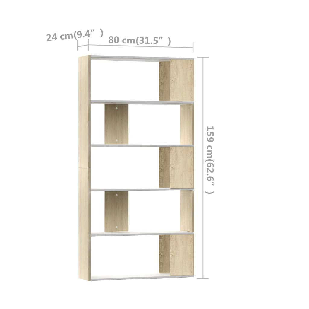 Book Cabinet/Room Divider White and Sonoma Oak 80x24x159 cm Engineered Wood