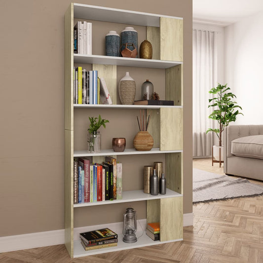 Book Cabinet/Room Divider White and Sonoma Oak 80x24x159 cm Engineered Wood