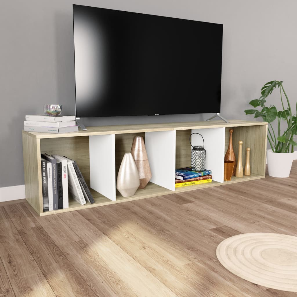 Book Cabinet/TV Cabinet White and Sonoma Oak 36x30x114 cm Engineered Wood