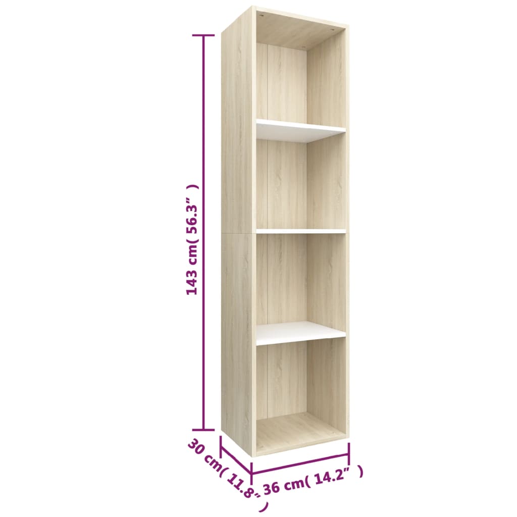 Book Cabinet/TV Cabinet White and Sonoma Oak 36x30x114 cm Engineered Wood