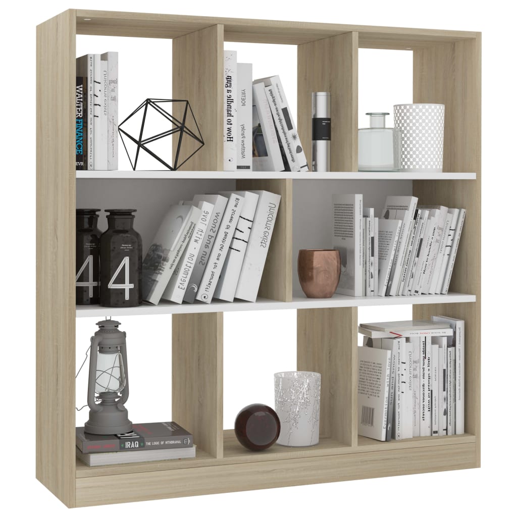 Book Cabinet White and Sonoma Oak 97.5x29.5x100 cm Engineered Wood