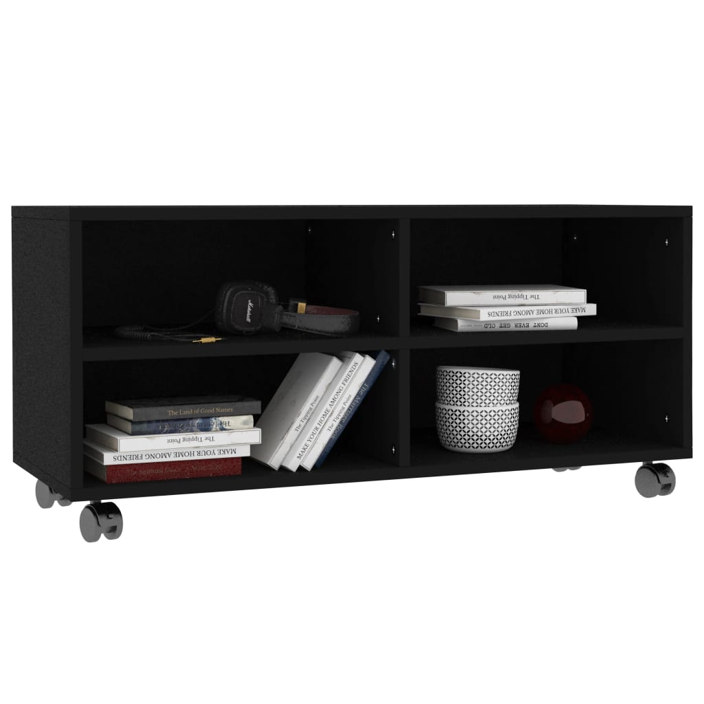 TV Cabinet with Castors Black 90x35x35 cm Engineered Wood