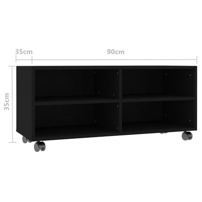 TV Cabinet with Castors Black 90x35x35 cm Engineered Wood