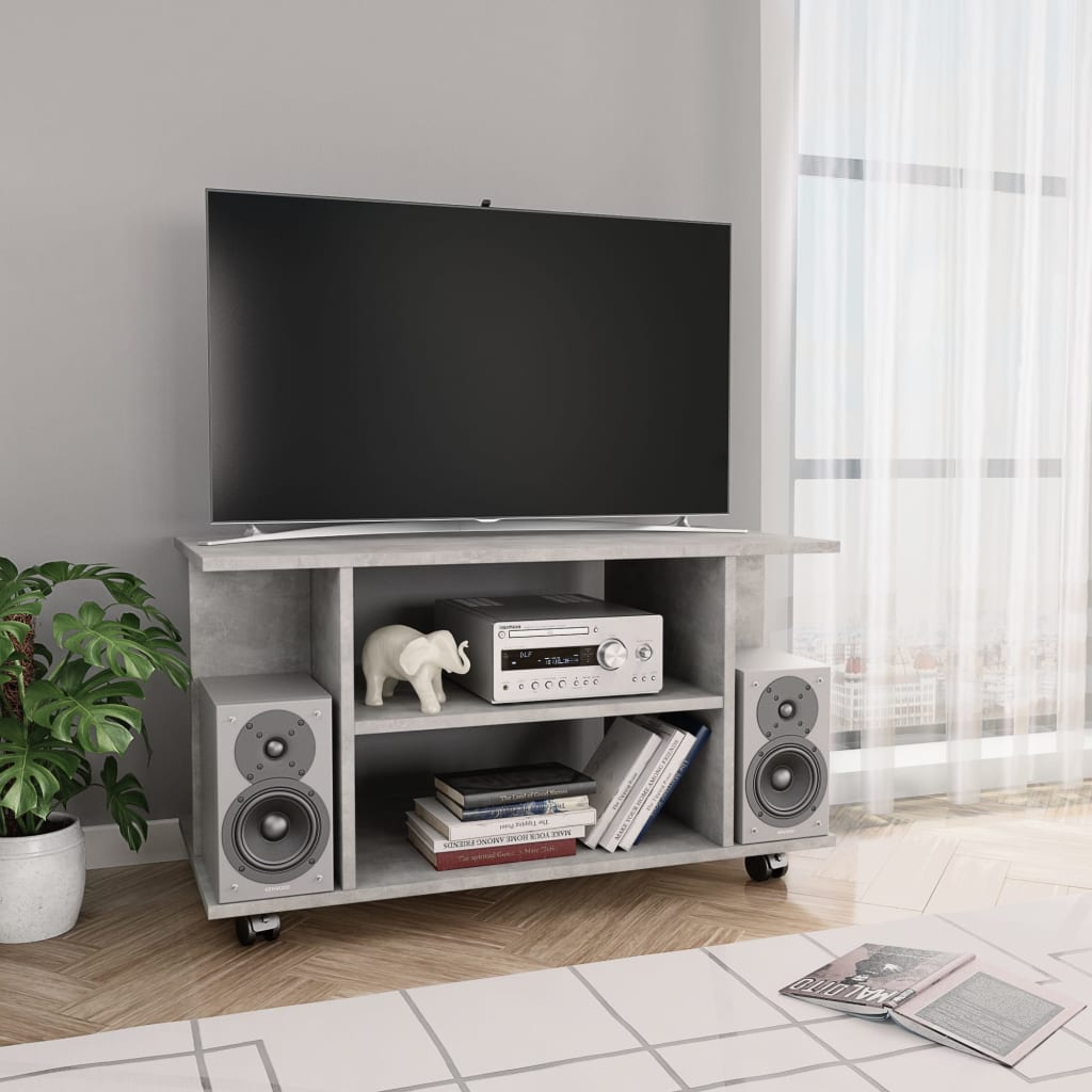 TV Cabinet with Castors Concrete Grey 80x40x45 cm Engineered Wood