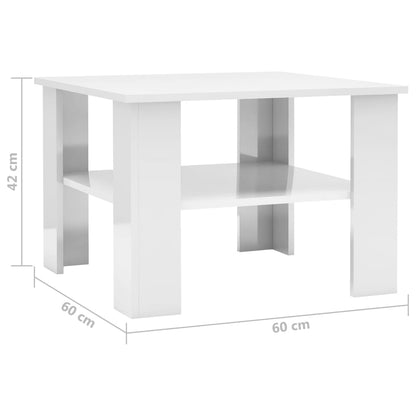 Coffee Table High Gloss White 60x60x42 cm Engineered Wood