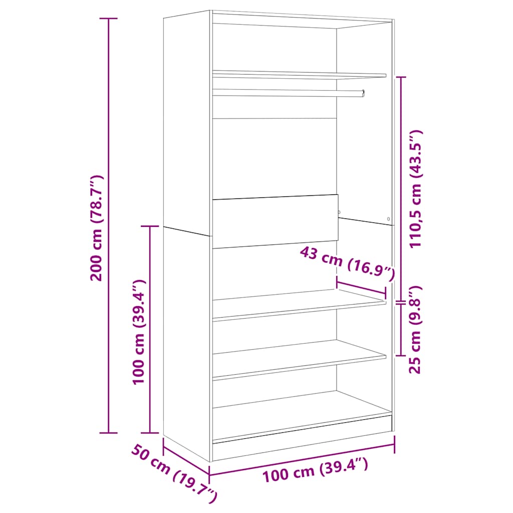 Wardrobe Concrete Grey 100x50x200 cm Engineered Wood