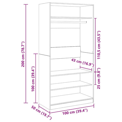 Wardrobe Concrete Grey 100x50x200 cm Engineered Wood