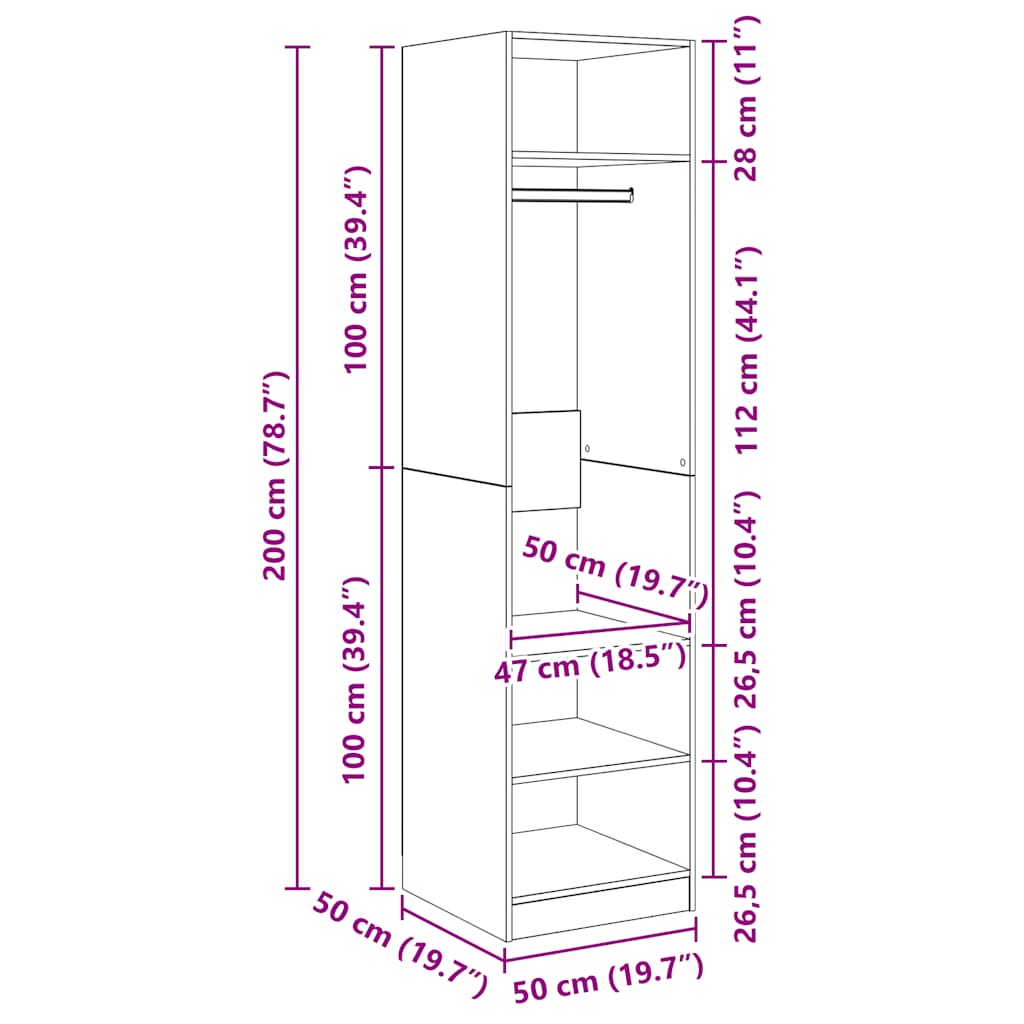 Wardrobe Concrete Grey 50x50x200 cm Engineered Wood