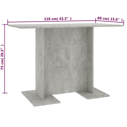 Dining Table Concrete Grey 110x60x75 cm Engineered Wood