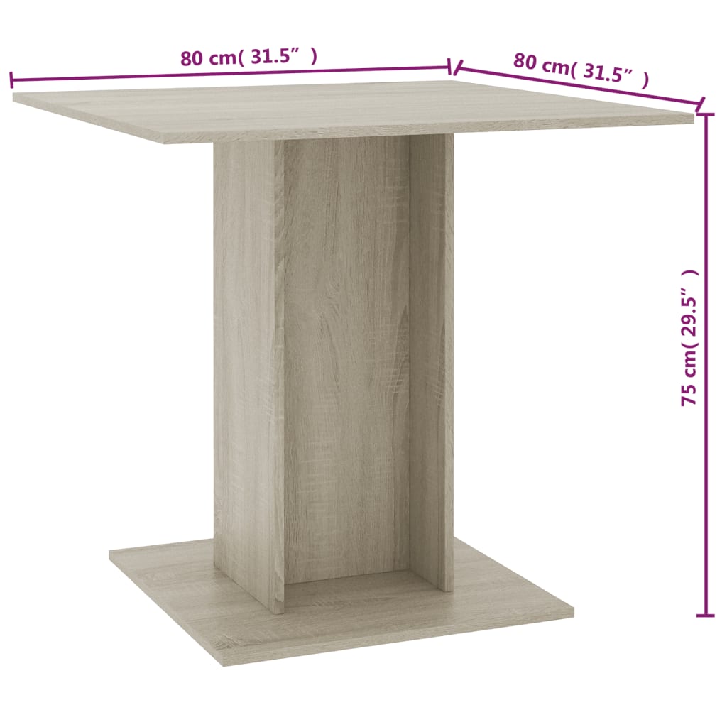 Dining Table Sonoma Oak 80x80x75 cm Engineered Wood