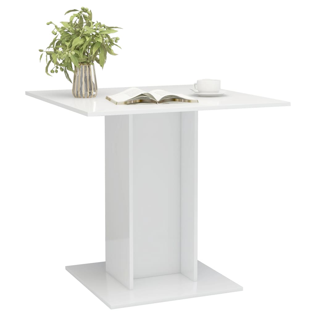 Dining Table High Gloss White 80x80x75 cm Engineered Wood