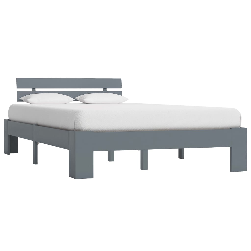 Bed Frame without Mattress Grey Solid Pine Wood 140x200 cm