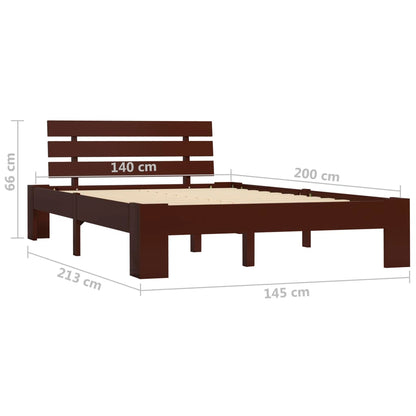 Bed Frame without Mattress Dark Brown Solid Pine Wood 140x200 cm
