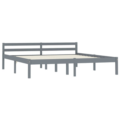 Bed Frame without Mattress Grey Solid Pine Wood 180x200 cm Super King