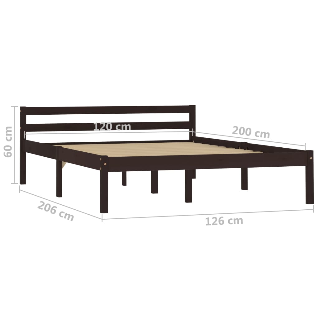 Bed Frame without Mattress Dark Brown Solid Pine Wood 120x200 cm
