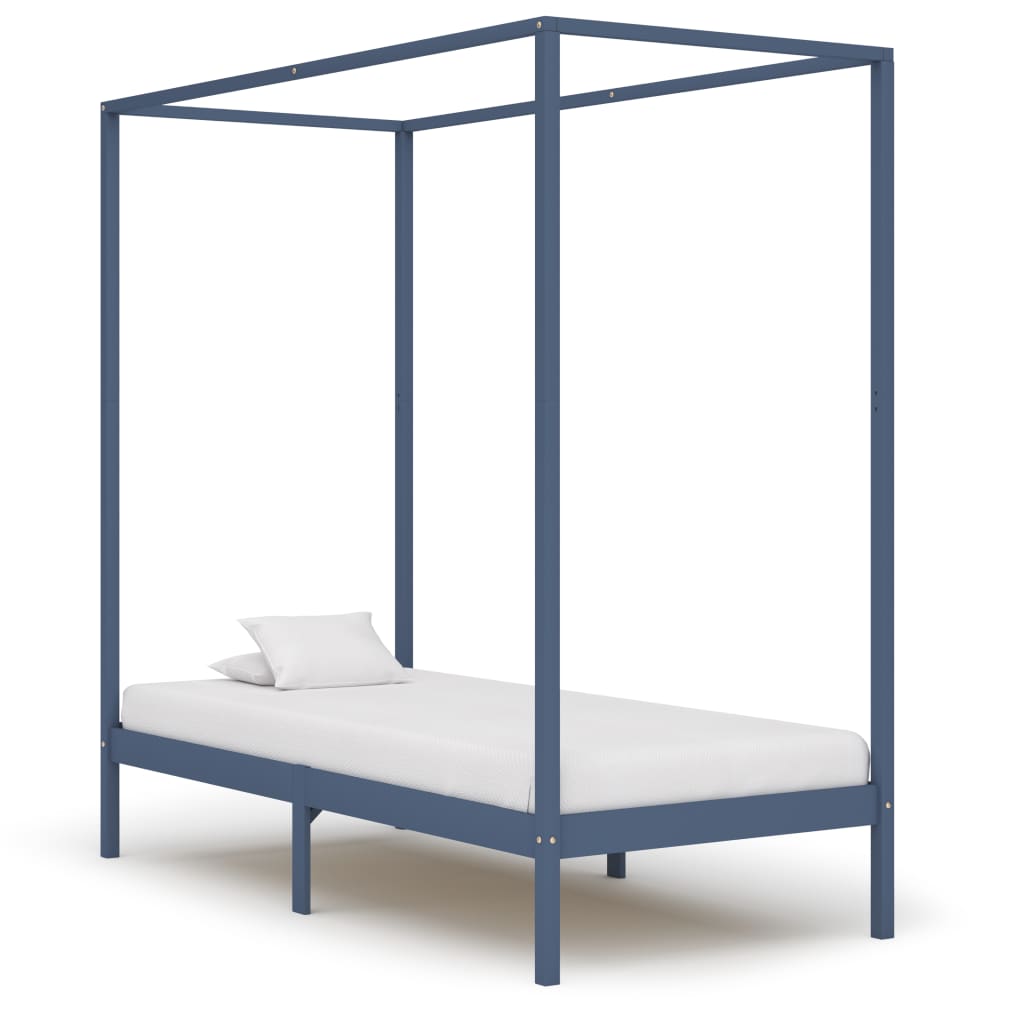 Canopy Bed Frame without Mattress Grey Solid Wood 100x200 cm