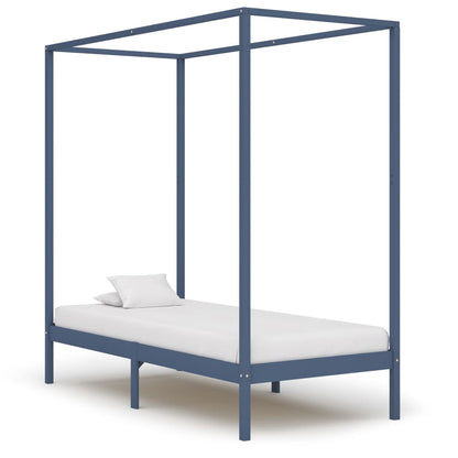 Canopy Bed Frame without Mattress Grey Solid Wood 100x200 cm