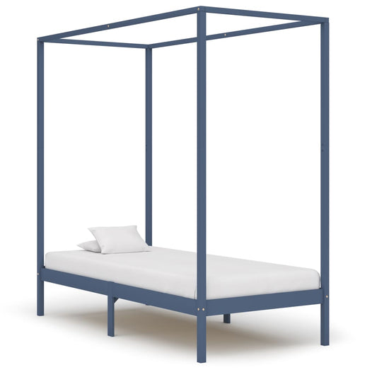 Canopy Bed Frame without Mattress Grey Solid Wood 100x200 cm