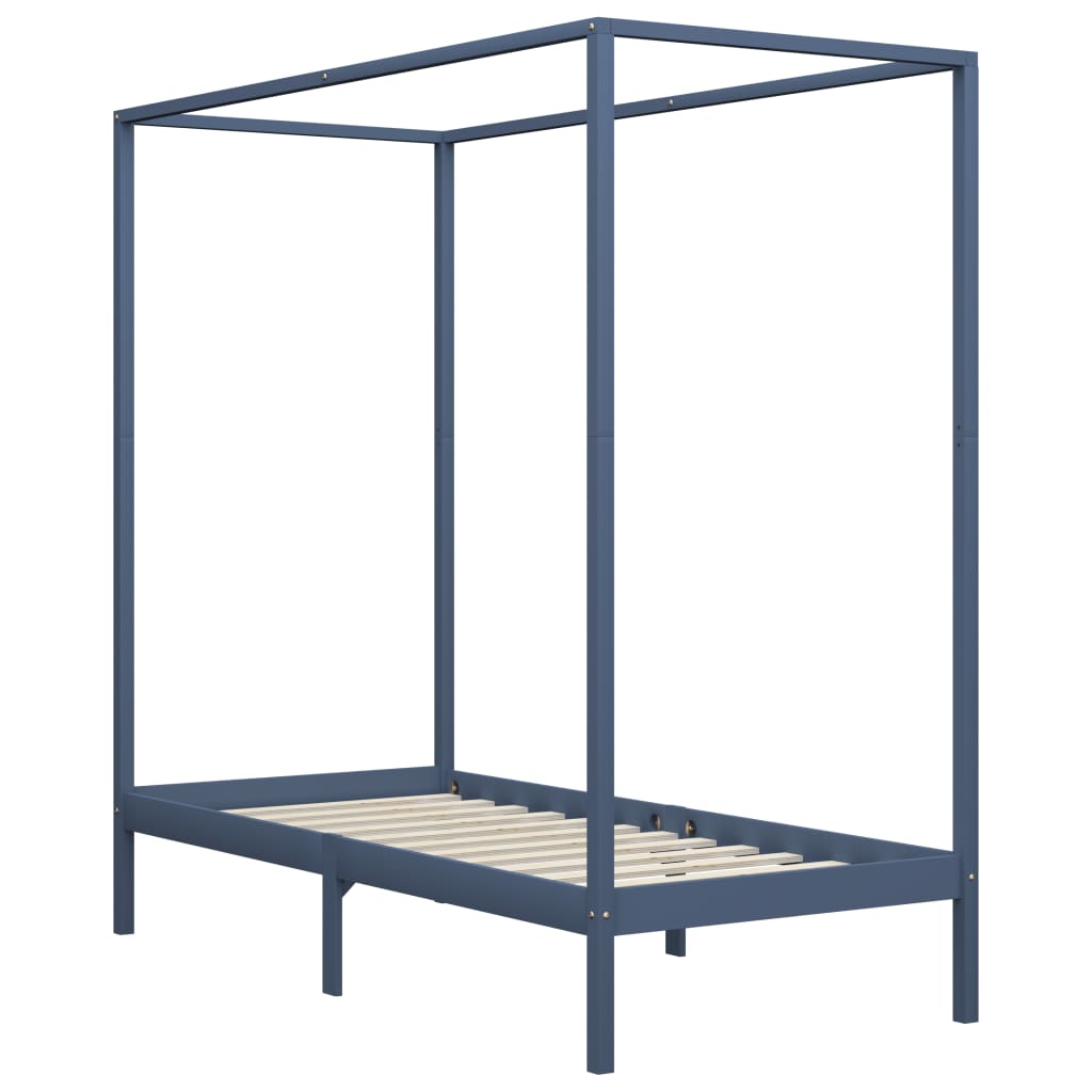 Canopy Bed Frame without Mattress Grey Solid Wood 100x200 cm