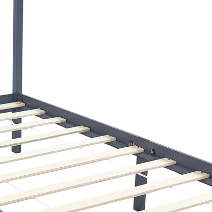 Canopy Bed Frame without Mattress Grey Solid Wood 100x200 cm