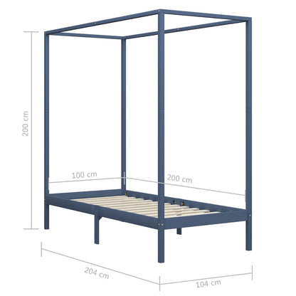 Canopy Bed Frame without Mattress Grey Solid Wood 100x200 cm