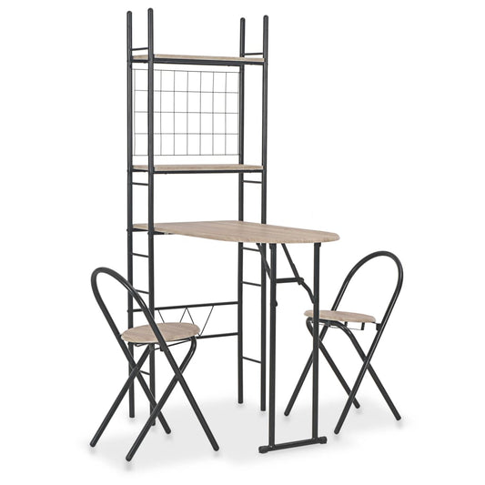 3 Piece Folding Dining Set with Storage Rack MDF and Steel