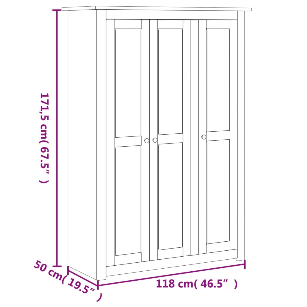 3-Door Wardrobe 118x50x171.5 cm Pine Panama Range