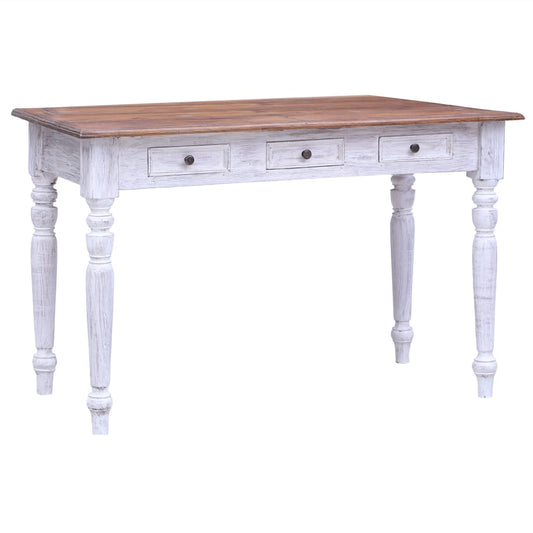 Desk with Drawers White 117x57x75 cm Solid Mahogany Wood