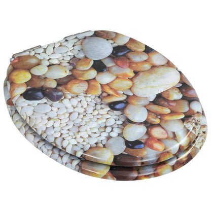 WC Toilet Seats 2 pcs with Soft Close Lids MDF Pebbles Design