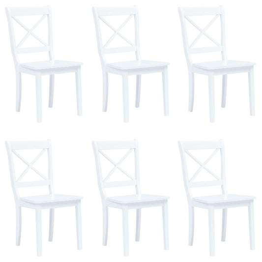 Dining Chairs 6 pcs White Solid Rubber Wood