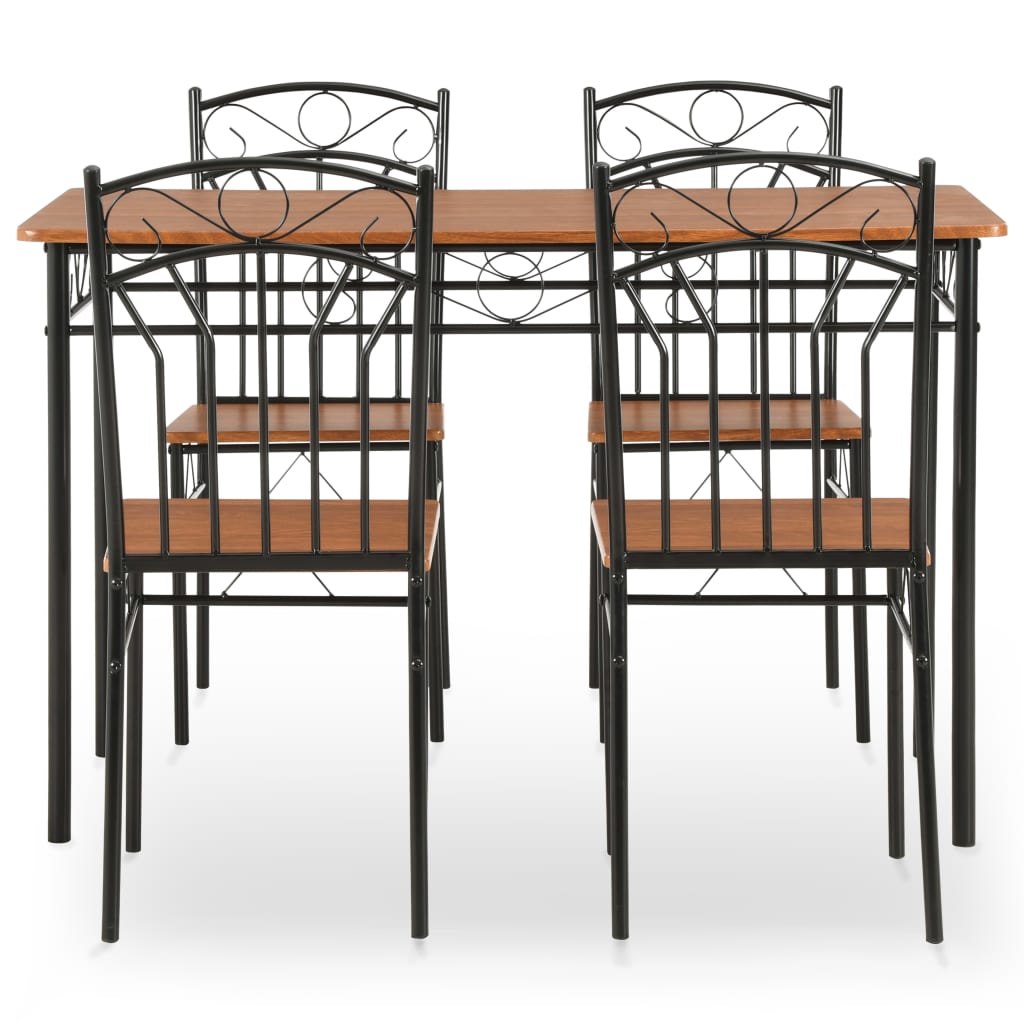 5 Piece Dining Set MDF and Steel Brown