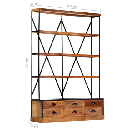 4-Tier Bookcase with 6 Drawers 122x36x181 cm Solid Mango Wood