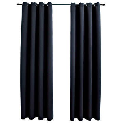 Blackout Curtains with Metal Rings 2 pcs Black 140x175 cm