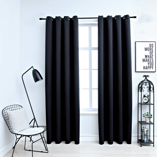 Blackout Curtains with Metal Rings 2 pcs Black 140x225 cm