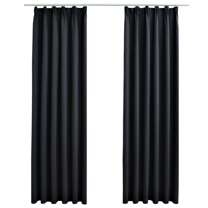 Blackout Curtains with Hooks 2 pcs Black 140x245 cm