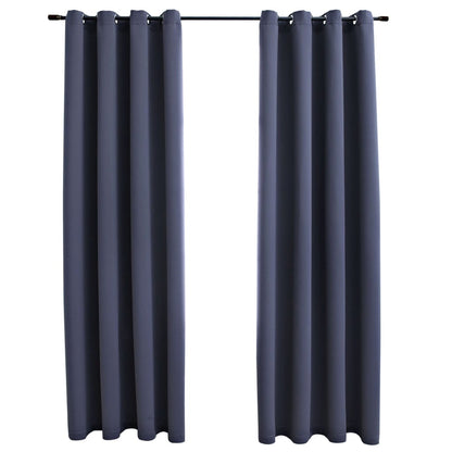 Blackout Curtains with Metal Rings 2 pcs Anthracite 140x175 cm