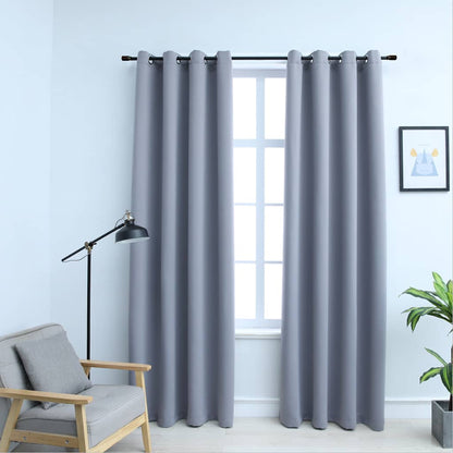 Blackout Curtains with Metal Rings 2 pcs Grey 140x175 cm