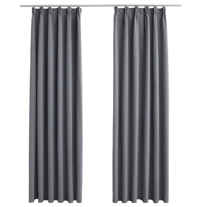 Blackout Curtains with Hooks 2 pcs Grey 140x175 cm