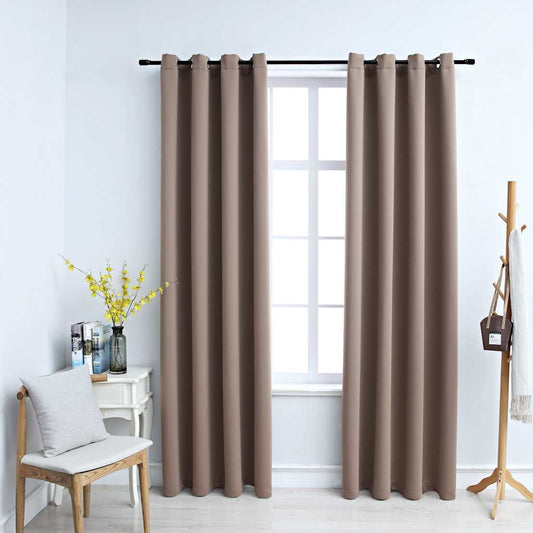 Blackout Curtains with Metal Rings 2 pcs Taupe 140x175 cm