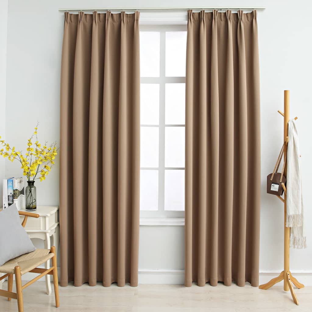 Blackout Curtains with Hooks 2 pcs Taupe 140x175 cm