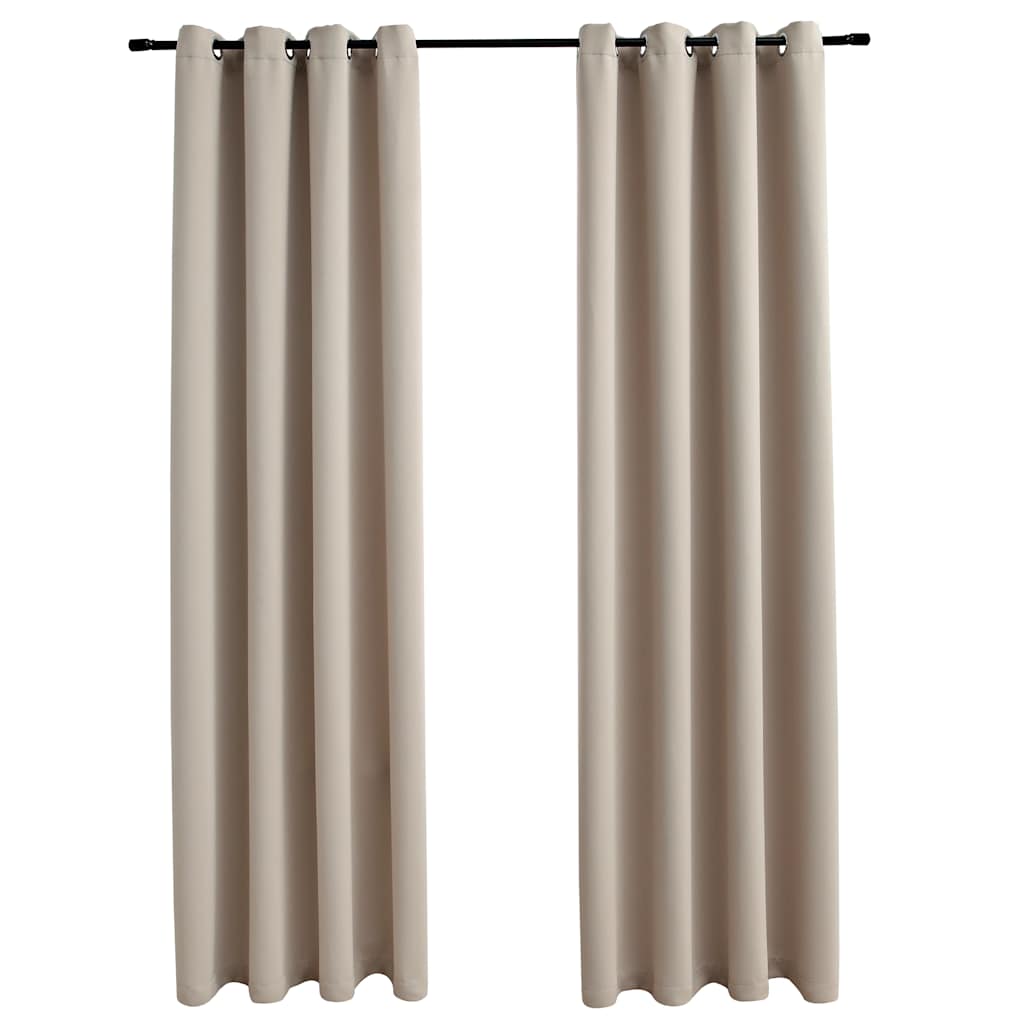 Blackout Curtains with Metal Rings 2 pcs Beige 140x175 cm