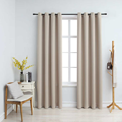 Blackout Curtains with Metal Rings 2 pcs Beige 140x175 cm