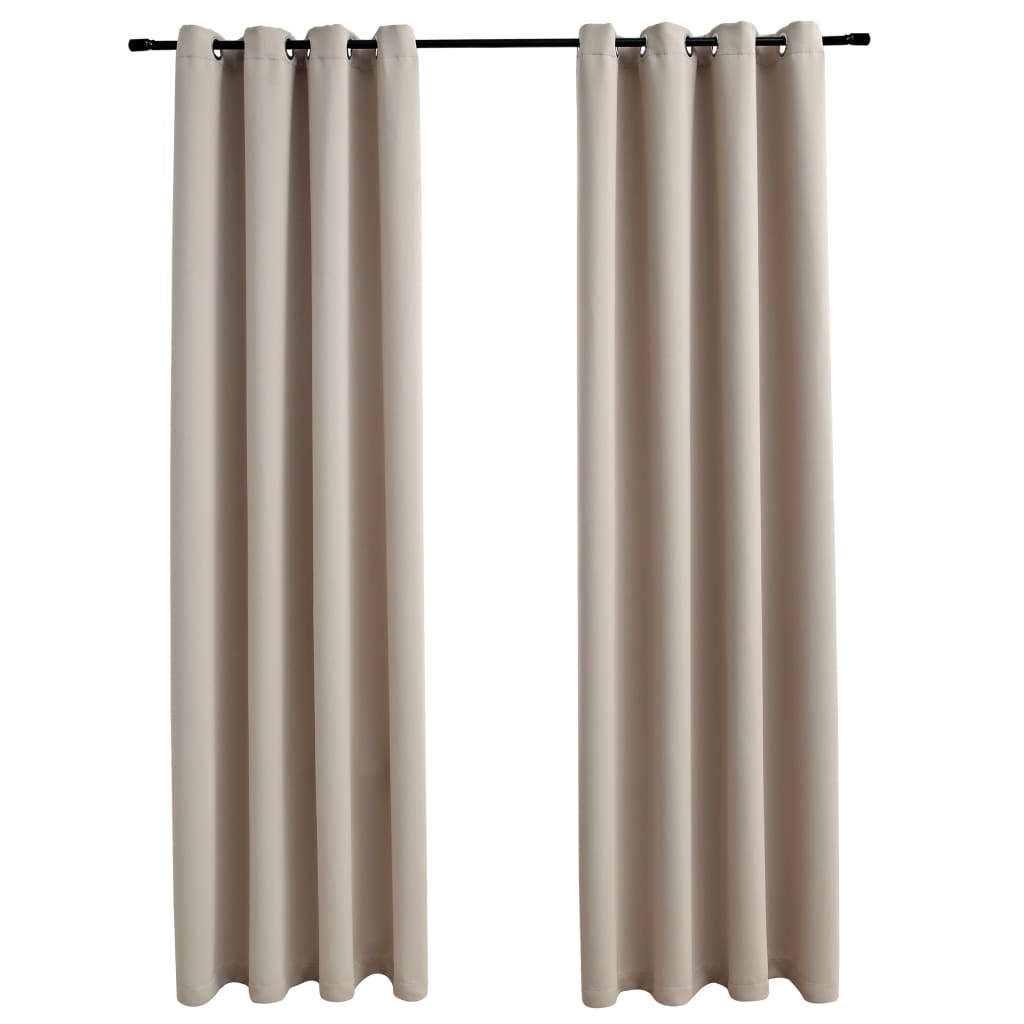 Blackout Curtains with Metal Rings 2 pcs Beige 140x225 cm