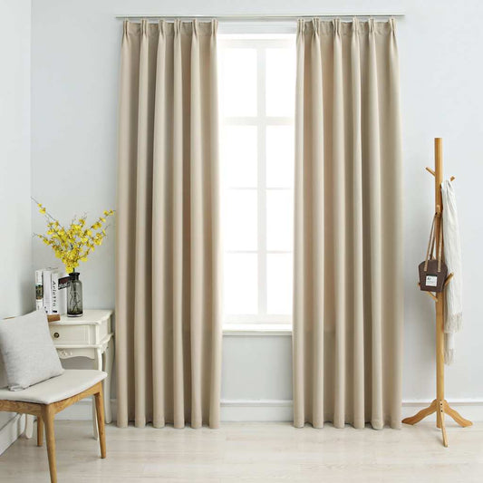 Blackout Curtains with Hooks 2 pcs Beige 140x225 cm