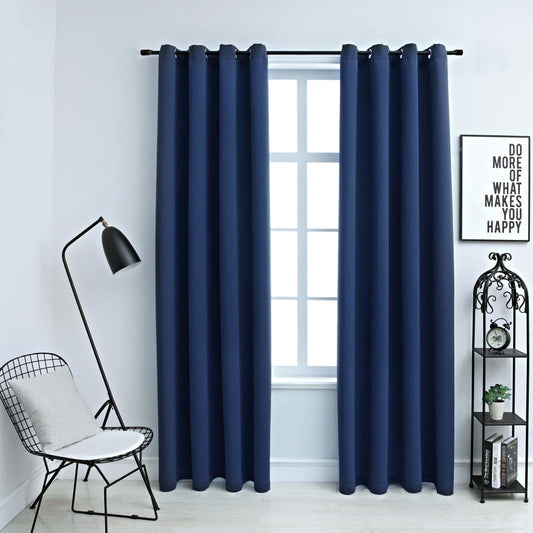 Blackout Curtains with Metal Rings 2 pcs Blue 140x175 cm